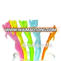 plastic PS disposable lady cocktail drinking swizzle stirrer